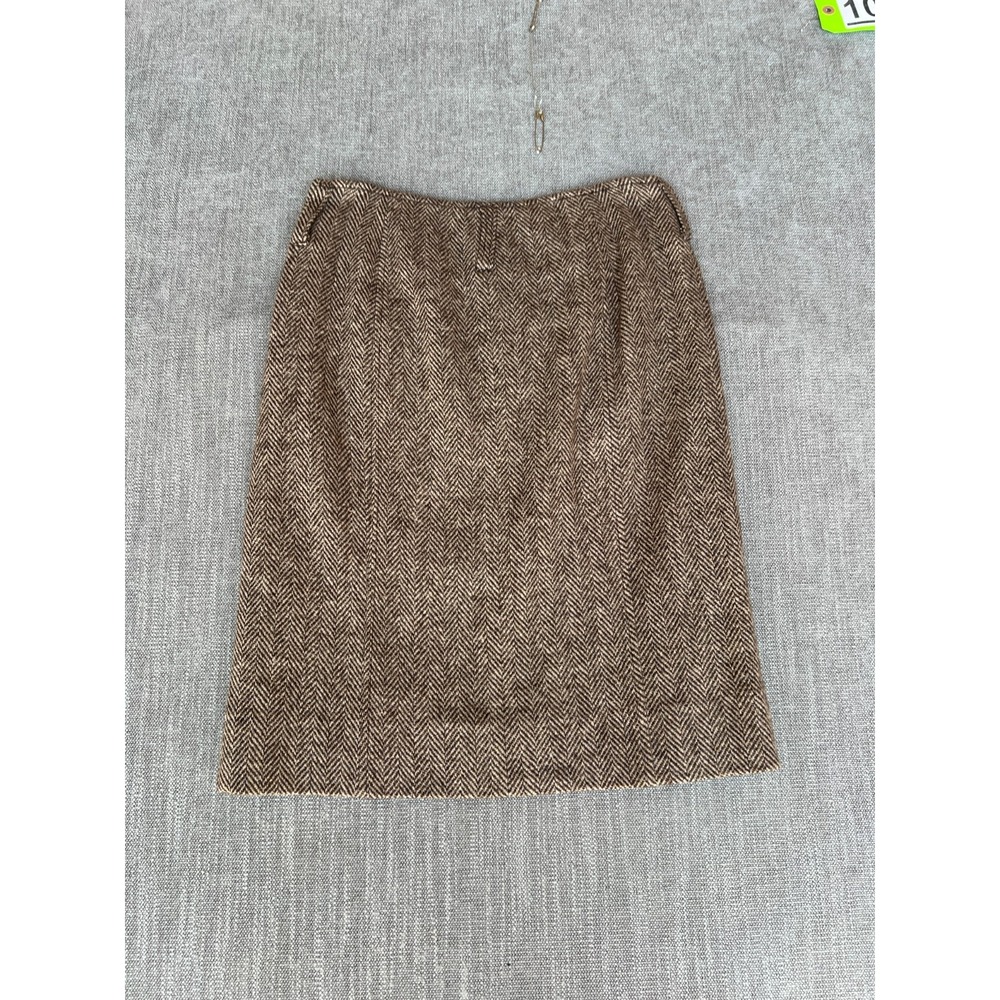 Vintage AQUA Mini Skirt Womens 10 Brown Wool Blend Tweed Houndstooth Slit Front